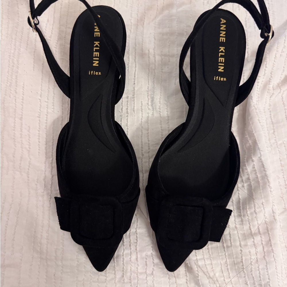 Anne Klein Black Slingback Heels with Buckle